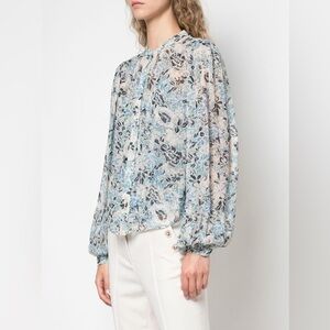 VERONICA BEARD Ashlynn Blue Multi Floral Collarless Sheer Blouse Size 2